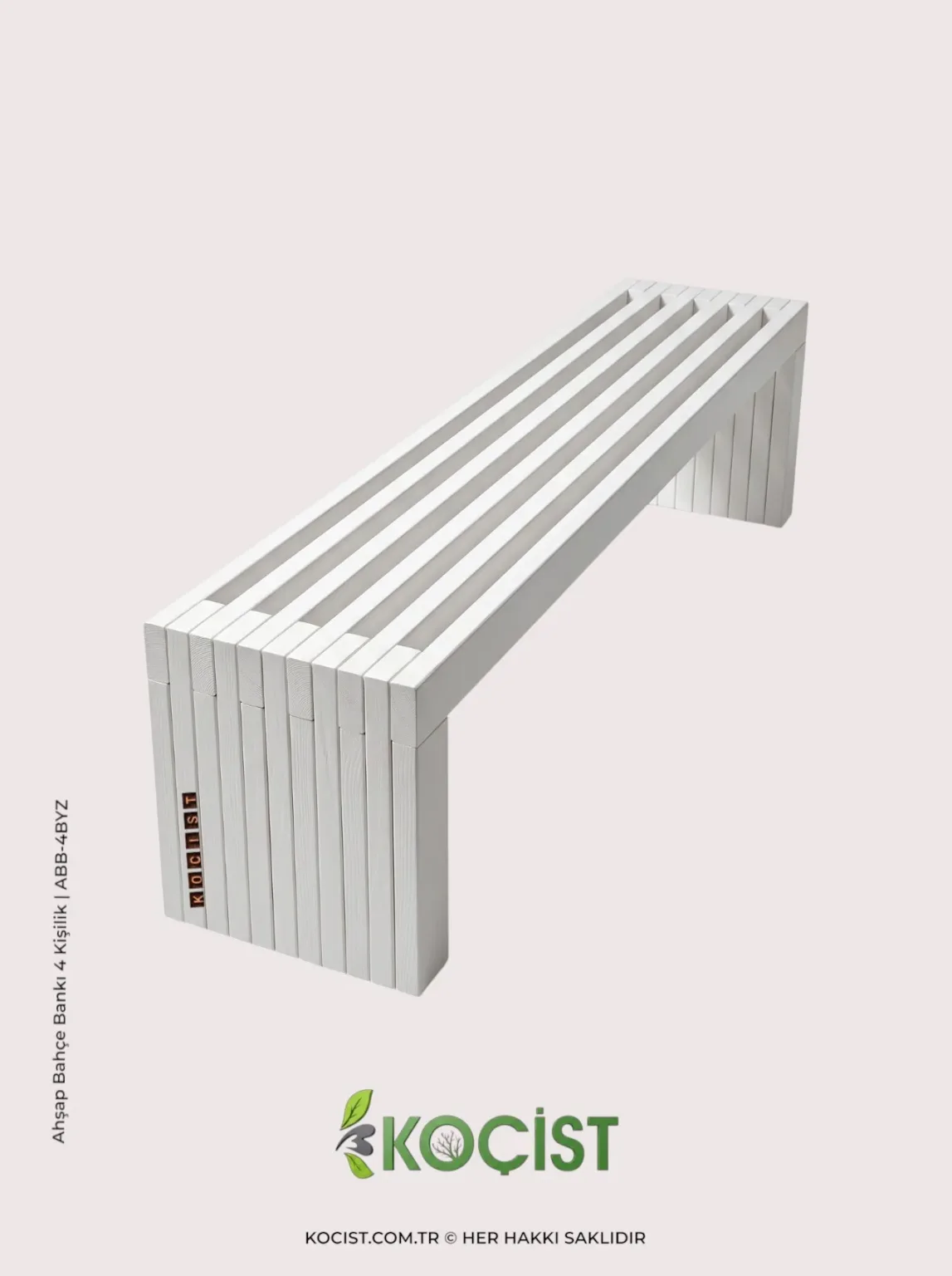 4 Kişilik Beyaz Bahçe Bankı Şık Ahşap Oturma Alanı