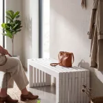 2 Kişilik Beyaz Ahşap Bahçe Bankı Modern Dış Mekan Oturma Bankı
