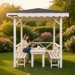 Ahşap Bahçe Kamelyası 2x2 m Beyaz | 200x200 cm, bahçede kullanım