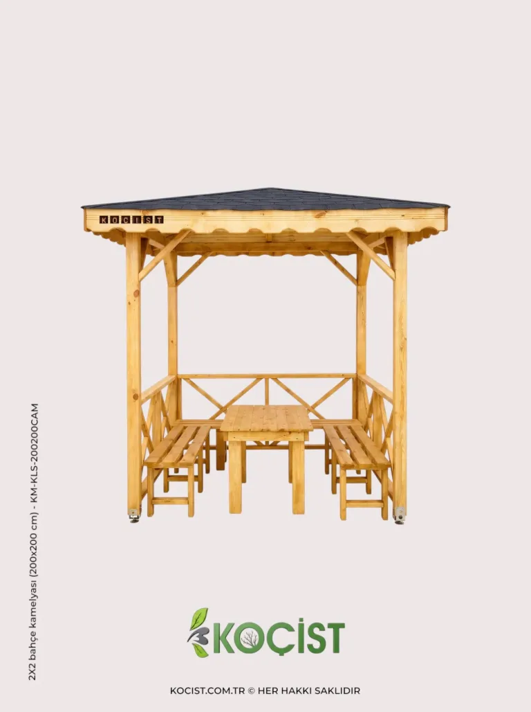 Ahşap Bahçe Kamelyası 2x2 m Çam Rengi | 200x200 cm, bahçede kullanım