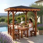 Ahşap Bahçe Kamelyası 2x2 m Teak | 200x200 cm, bahçede kullanım