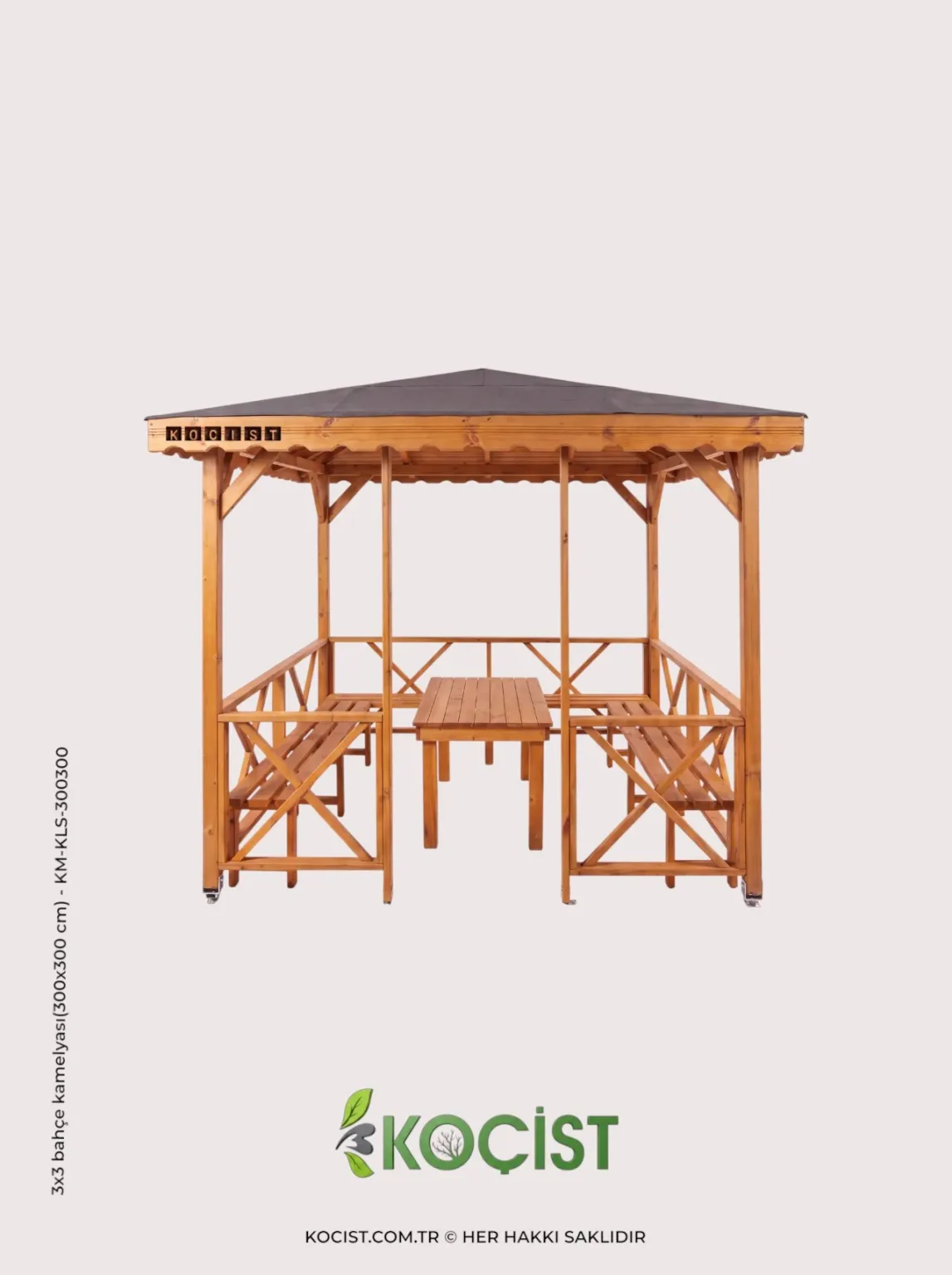 Ahşap Bahçe Kamelyası 3x3 m Teak | Zemin 350x350 cm, bahçede kullanım