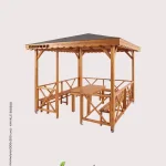 Ahşap Bahçe Kamelyası 3x3 m Teak | Zemin 350x350 cm, bahçede kullanım