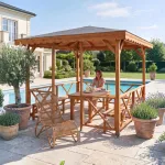 Ahşap Bahçe Kamelyası 3x3 m Teak | Zemin 350x350 cm, bahçede kullanım