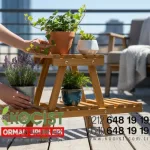 Ahşap Çiçeklik Saksı Standı 2 Katlı – yan görünüm | Koçist