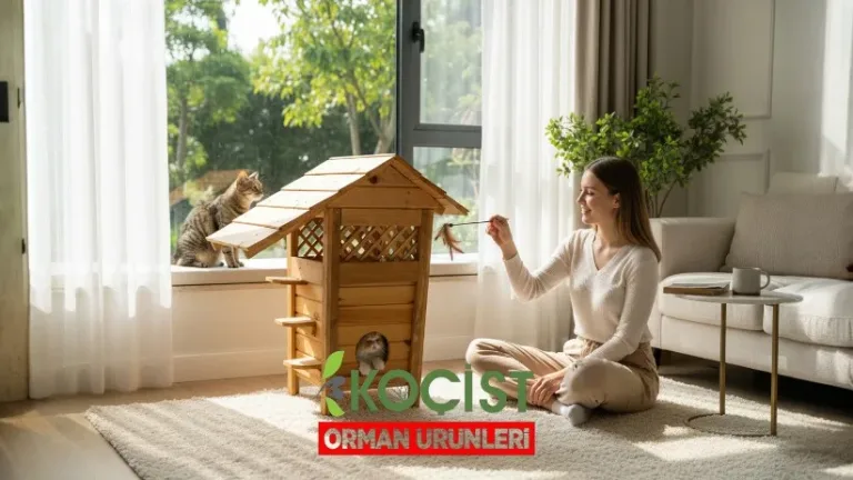 Ahşap Kedi Oyun Evi – ön görünüm | Koçist
