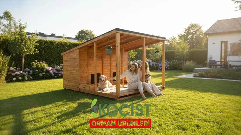Ahşap Köpek Kulübesi Özel Seri Verandalı – ön görünüm | Koçist