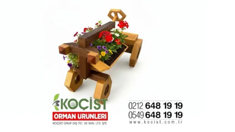 Ahşap Saksı Traktör – ön görünüm | Koçist