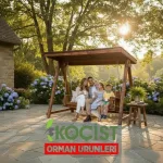 Ahşap Salıncak 4 Kişilik Oval Gölgelikli – yan görünüm | Koçist