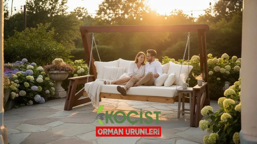 Ahşap Salıncak Yataklı Desenli – ön görünüm | Koçist