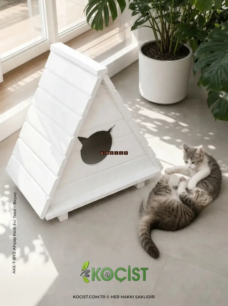 Ahşap Kedi Evi Tekli – Beyaz, 4. görünüm