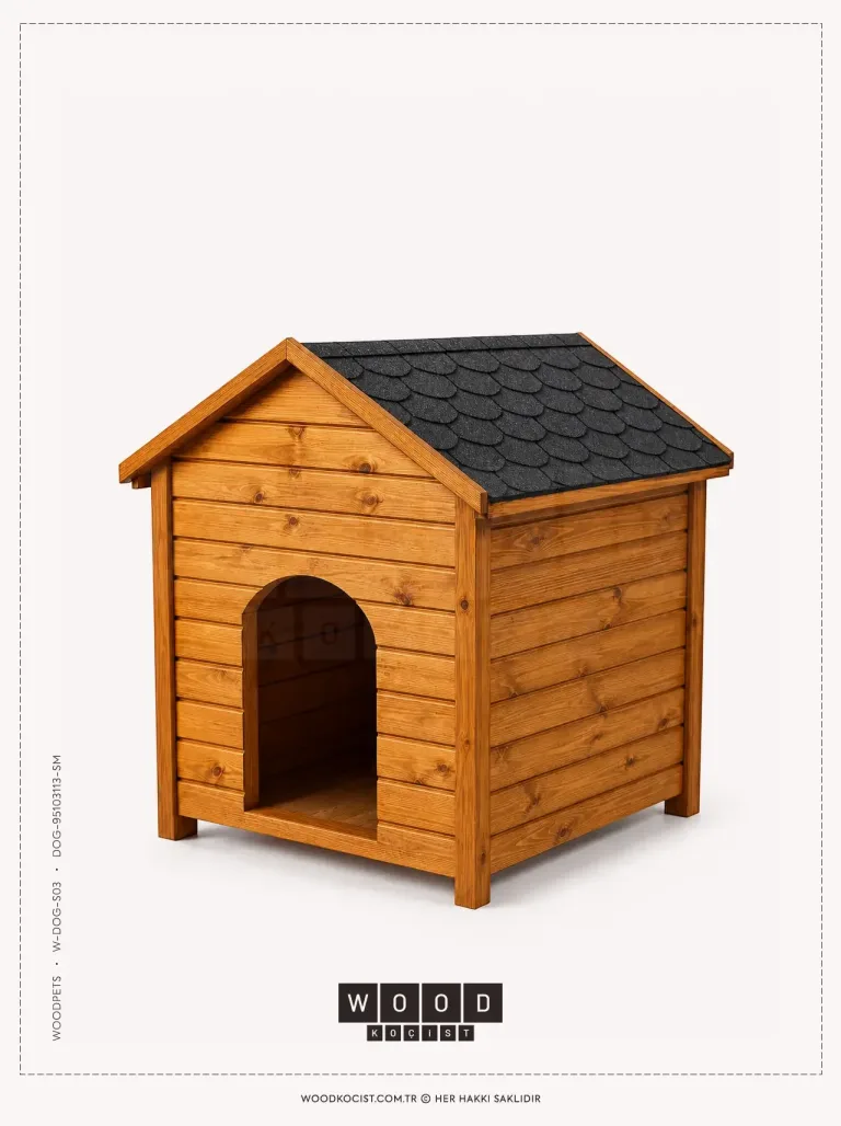 DOG-S03 Klasik Seri, Orta Boy Ahşap Köpek Kulübesi – ön görünüm | Koçist