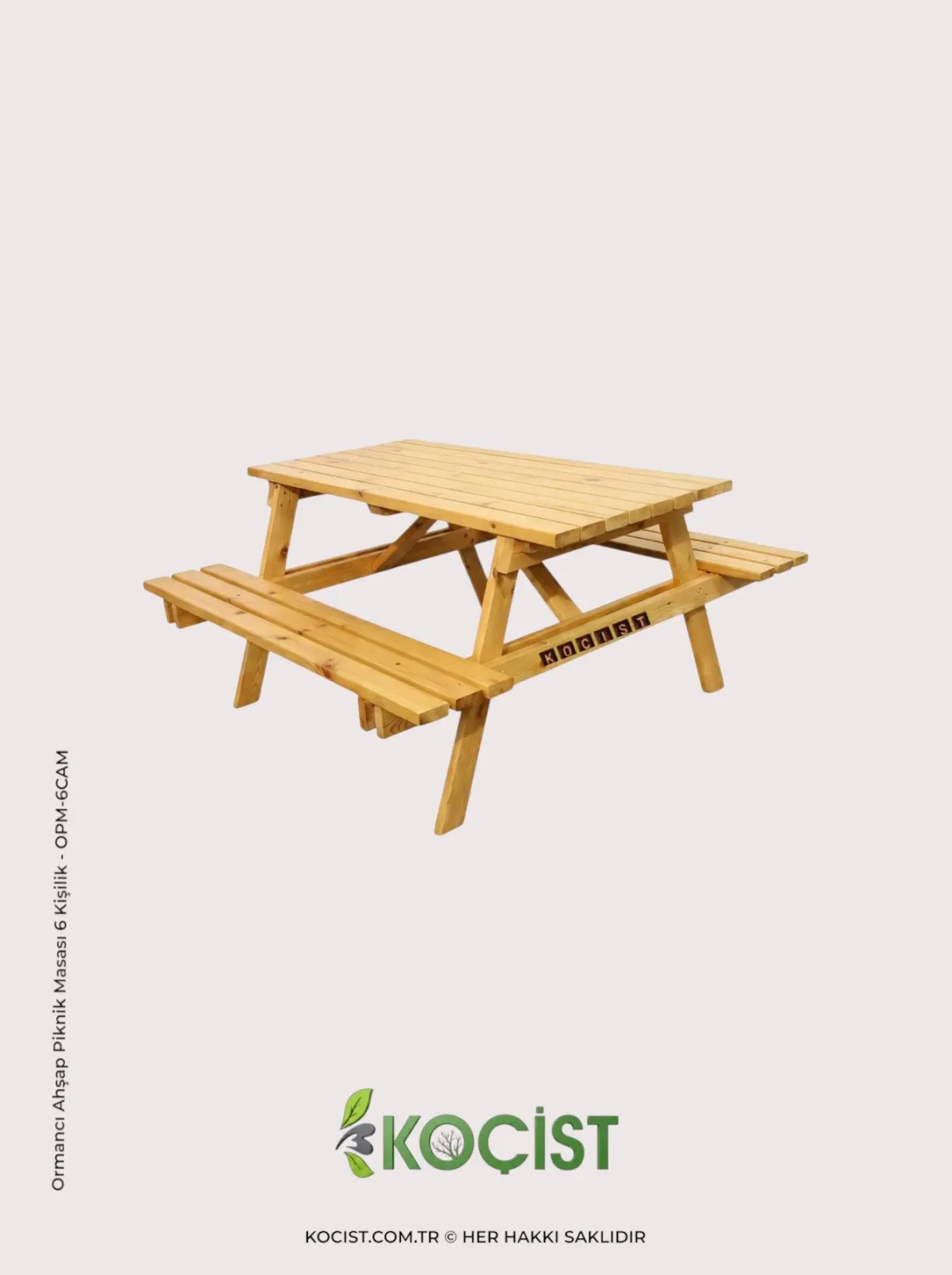 Bahçede kullanılan Ormancı 6 kişilik çam rengi ahşap piknik masası