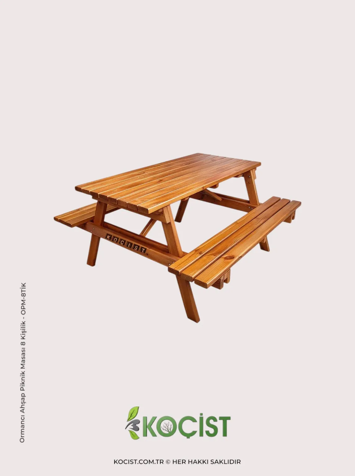 Teak rengi 8 kişilik ahşap mesire alanı masası